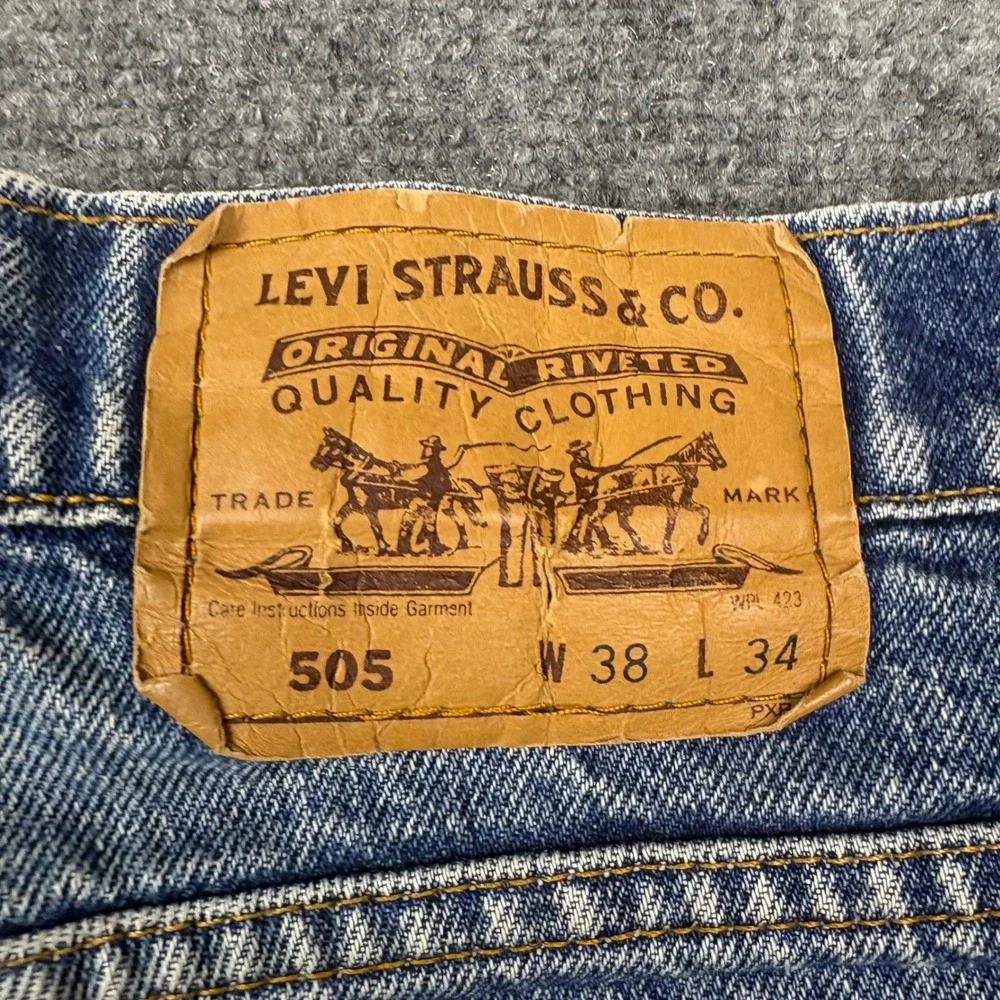 Levi's 505 Jeans Mens 38x34 Blue Orange Tab Regular Straight Leg Denim 0395